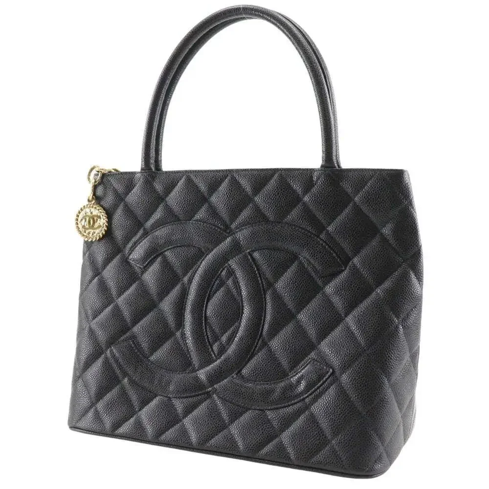 CHANEL Black Caviar Leather Logo Tote Bag